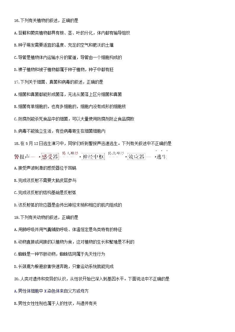 【全套精品专题】初中生物复习专题精讲 湖北省黄冈市中考生物模拟试题(word版,含答案)第2页