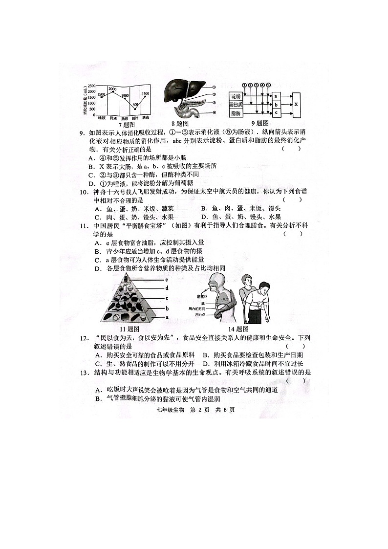 山东省菏泽市鲁西新区2023-2024学年七年级下学期3月月考生物试题(图片版无答案)第2页