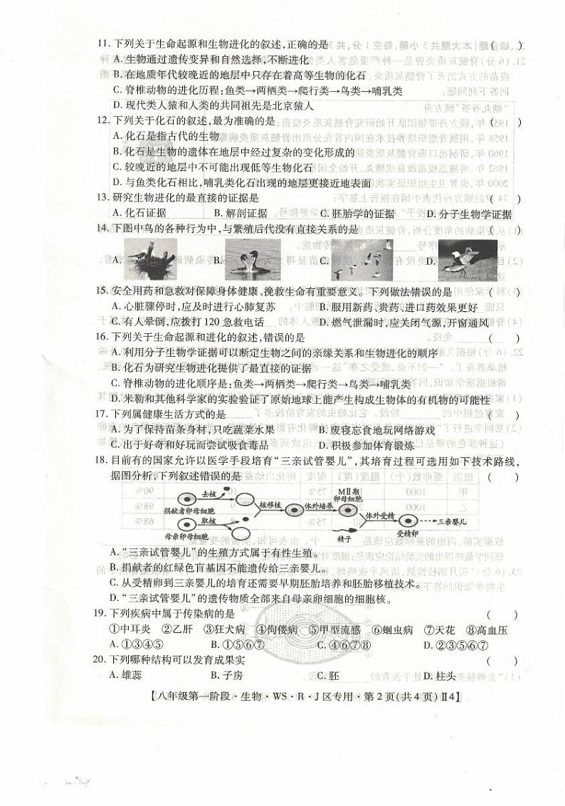 江西省上饶市余干县第五中学2023-2024学年八年级下学期3月份月考生物试卷第2页
