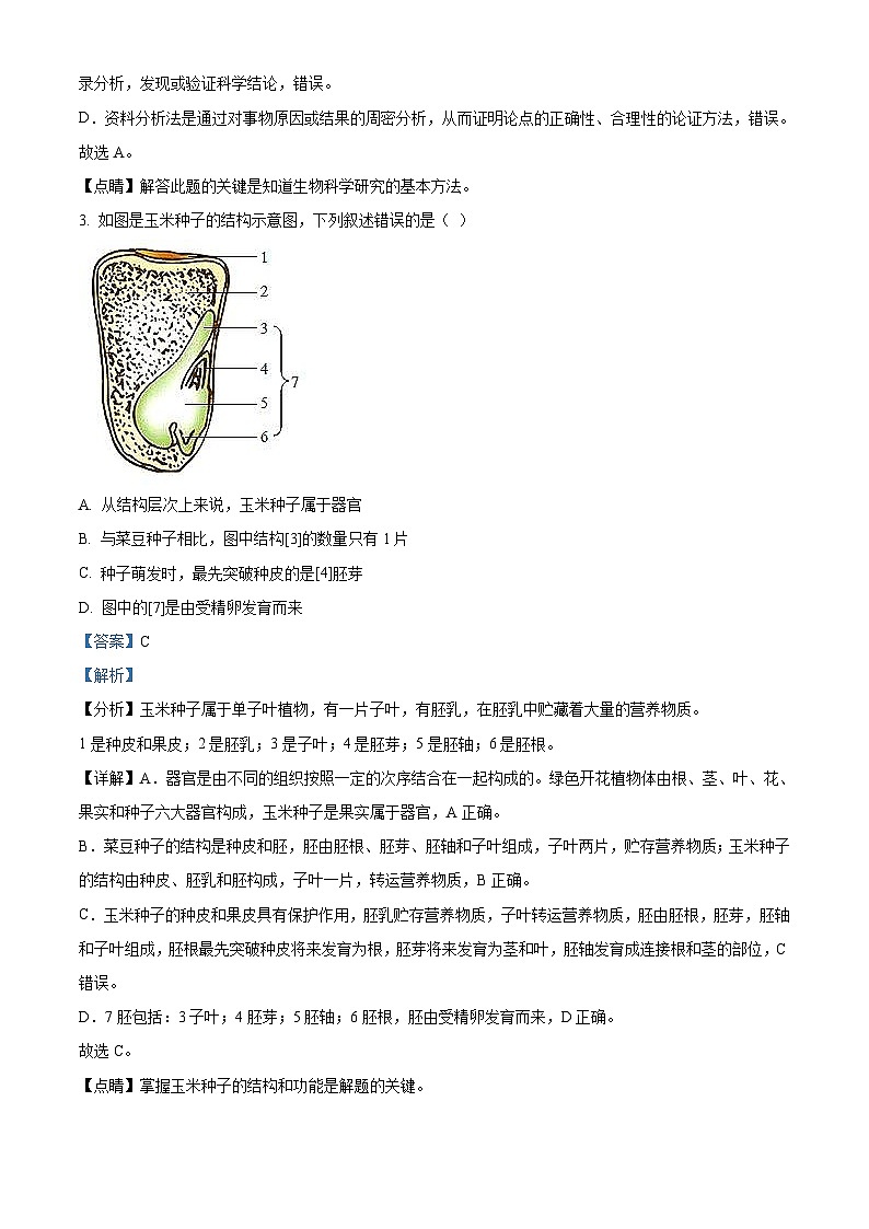 湖南省衡阳市2021年中考生物试题(含解析)02