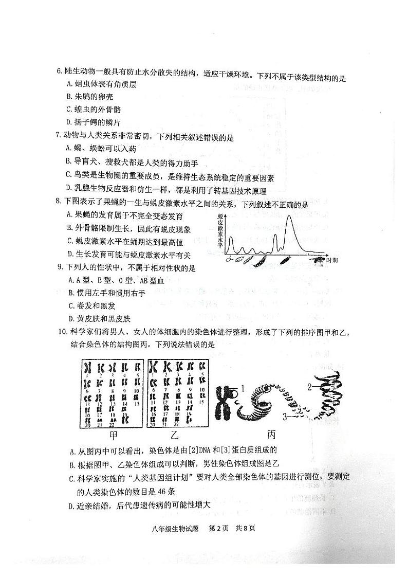 山东省泰安市宁阳县2023-2024学年八年级上学期期末考试生物学试题02