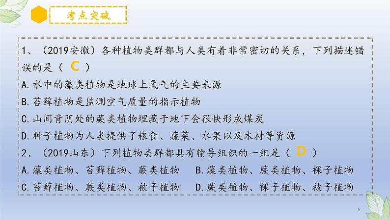(通用版)中考生物一轮复习精讲课件专题04 生物圈中有哪些绿色植物(含答案)08