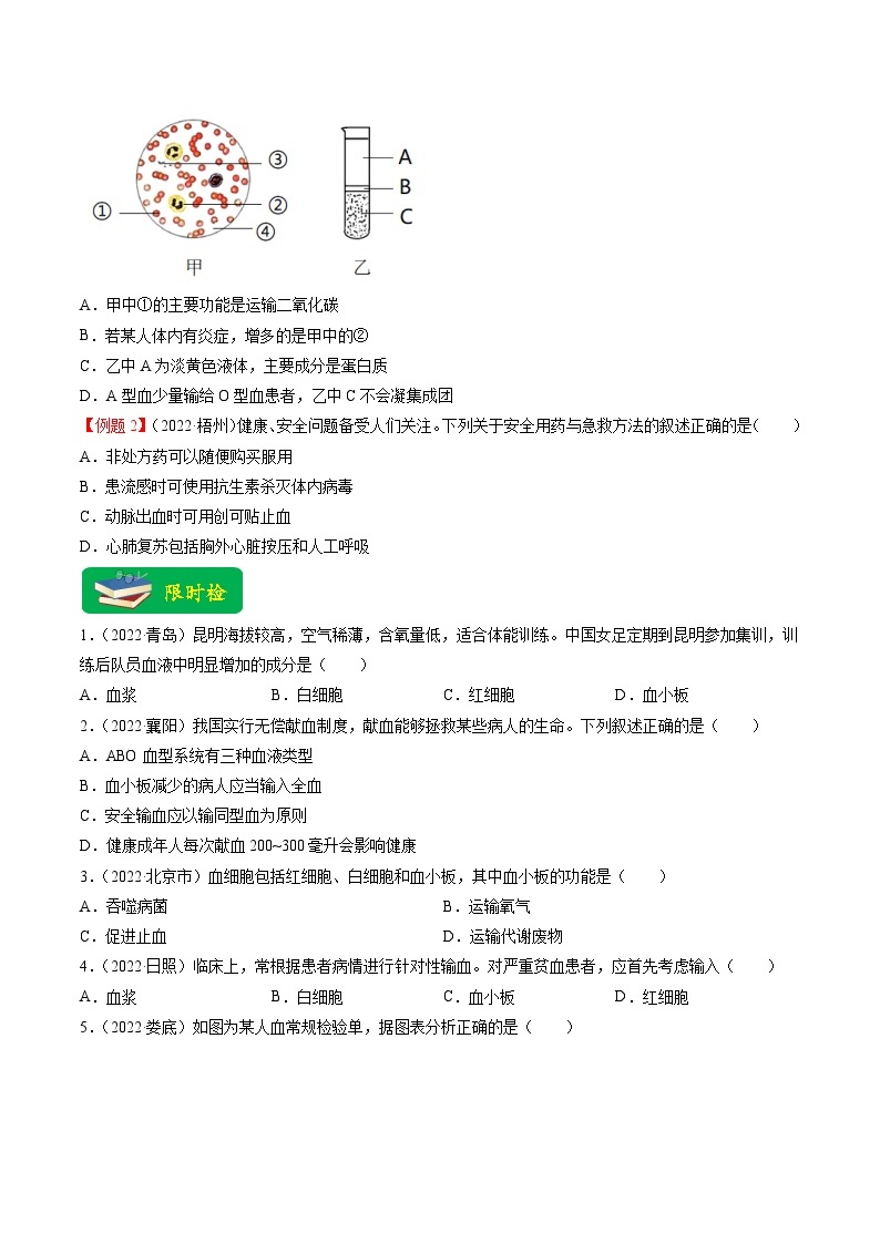 热点03 输血、急救及用药安全- 2023年中考生物【热点·重点·难点】专练（全国通用）03