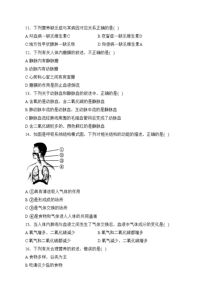 四川省乐山市马边县2022-2023学年七年级下学期期中生物试卷(含答案)第3页