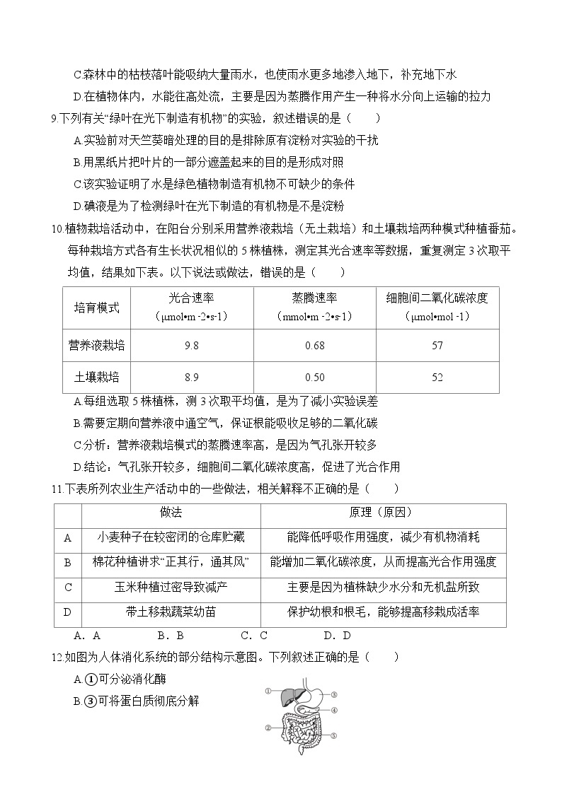 生物（武汉卷）-2024年会考第一次模拟考试03