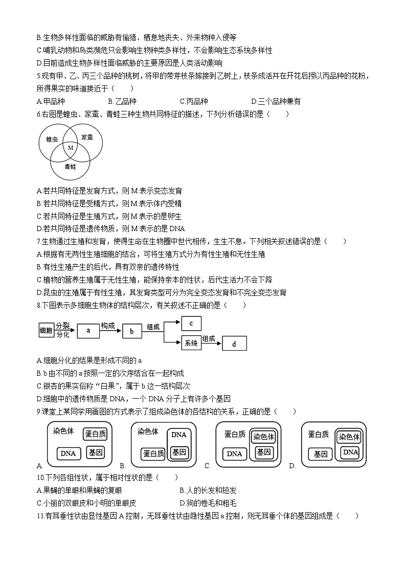 河南省长葛市2023-2024学年八年级上学期期末生物试题02