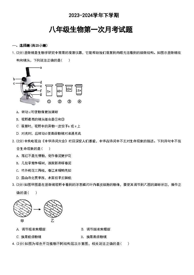 山东省德州市宁津县育新中学2023-2024学年八年级下学期3月月考生物试题第1页