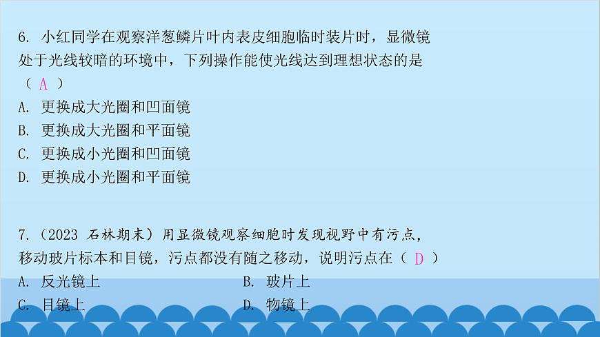 人教版生物七年級上冊 2.1.1 練習(xí)使用顯微鏡課件第7頁