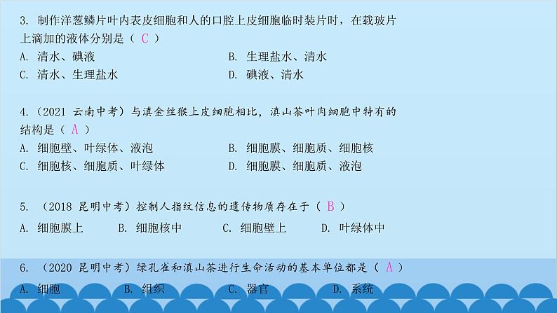 人教版生物七年级上册 第二单元 单元知识集中训练课件第2页