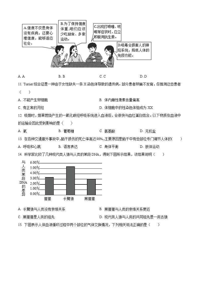 2023年山西省晋中市中考生物真题03