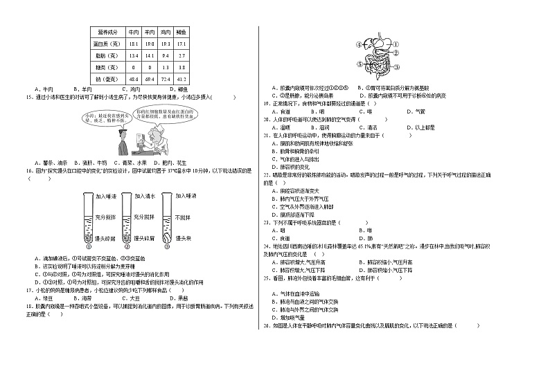 2023-2024学年初中下学期期中考试 七年级生物期中模拟卷(广州专用)02