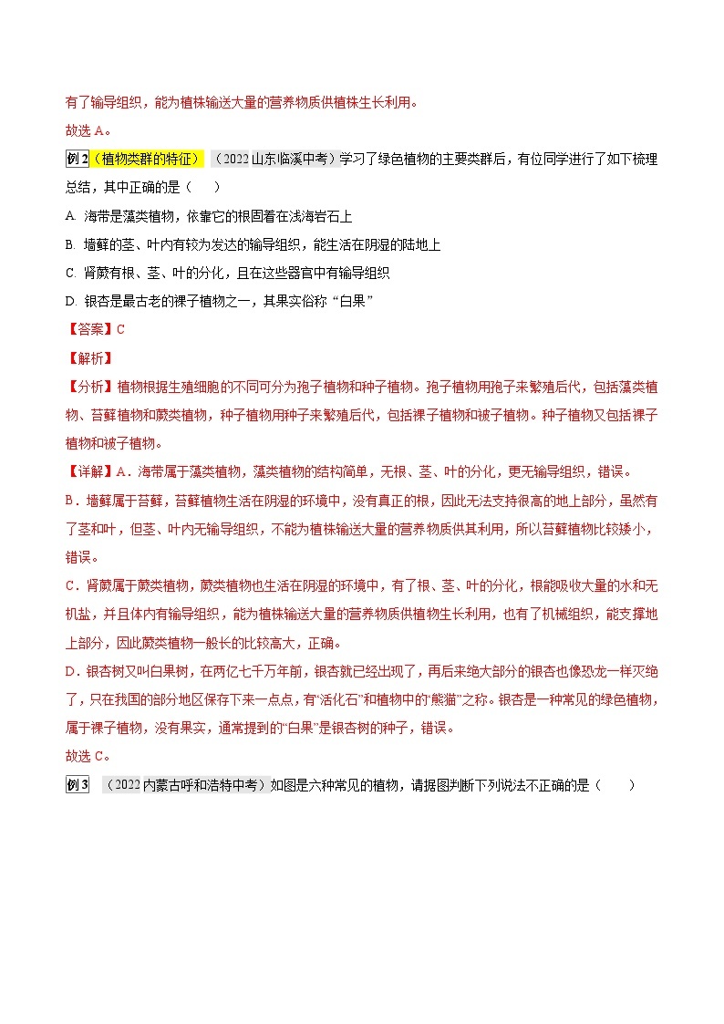 中考生物一轮复习真题探究与变式训练专题04 动植物的主要类群（含解析）02