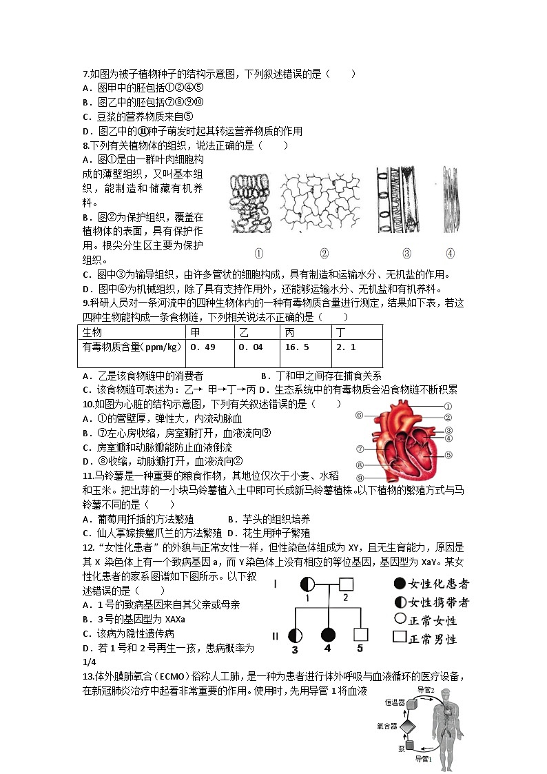 2024年江苏省南通市中考模拟生物模拟卷三(含答案)02