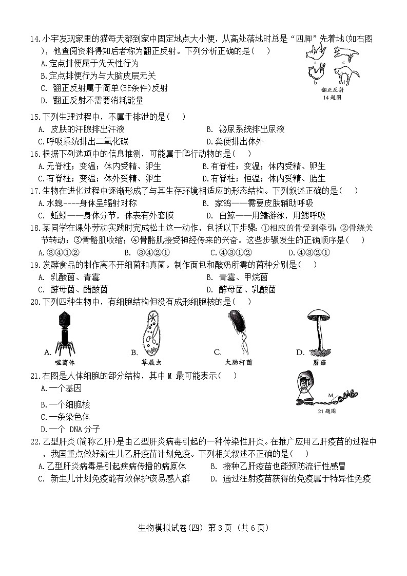 2024年河北省初中学业水平考试生物模拟试卷(四)(含答案)第3页