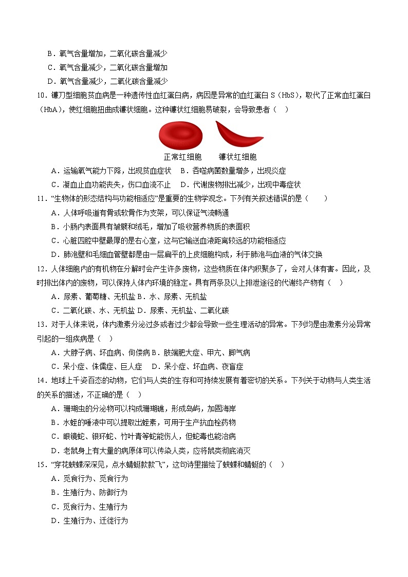 中考生物(四川成都卷)-2024年中考第一次模拟考试03