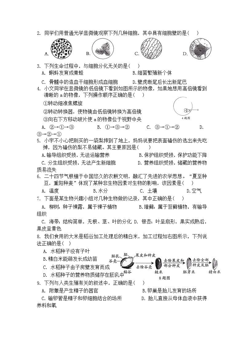 2024年河北省初中学业水平考试生物模拟试卷(五)(含答案)第2页
