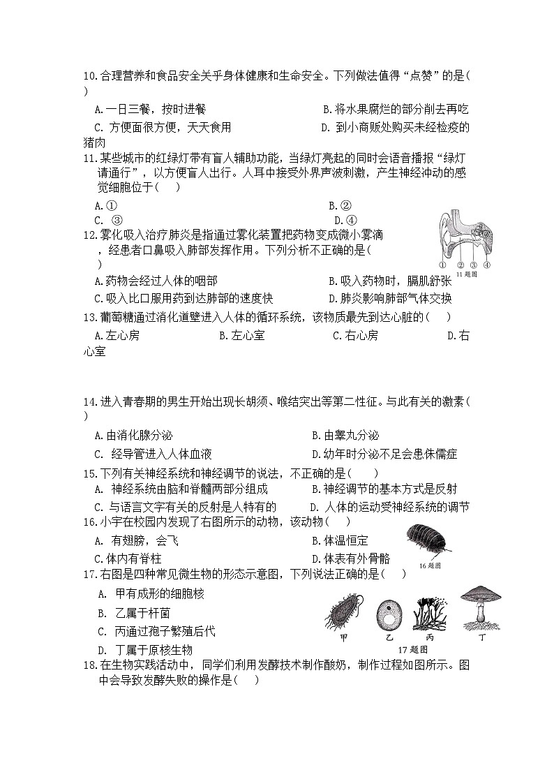 2024年河北省初中学业水平考试生物模拟试卷(五)(含答案)第3页