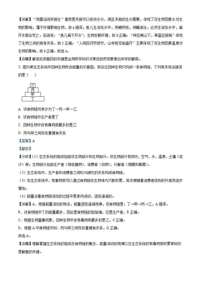 山东省临沂市临沭县第三初级中学2023-2024学年八年级下学期第一次月考生物试题(解析版)第2页