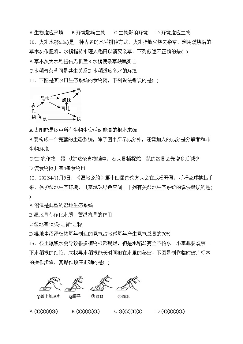 溆浦县第一中学2023-2024学年七年级上学期期中考试生物试卷(含答案)03