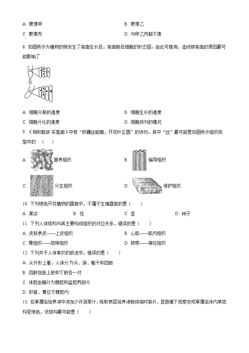 江苏省徐州市丰县2023-2024学年七年级下学期期中生物试题(原卷版)第2页