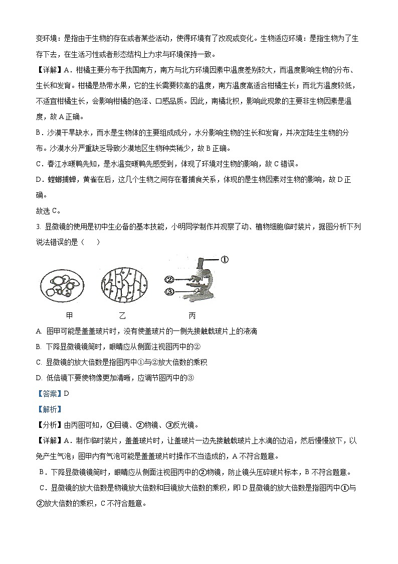 河南省駐馬店市平輿縣2023-2024學年八年級下學期期中生物試題（解析版）第2頁
