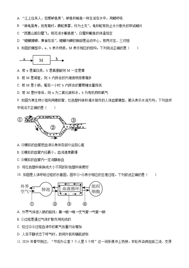 2024年山东省德州市庆云县八年级中考一模生物试题(原卷版+解析版)03