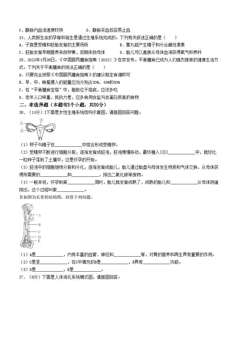 河南省洛阳市新安县2023-2024学年七年级下学期4月期中生物试题第3页