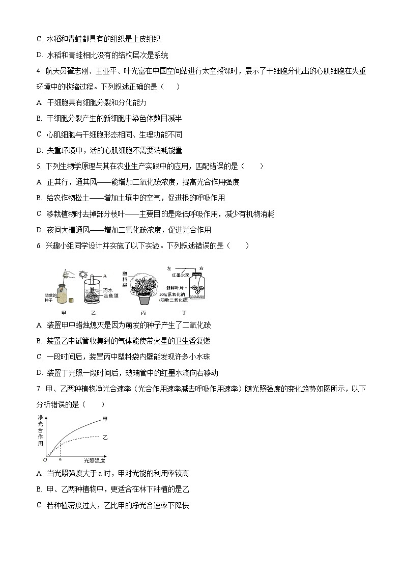 2024年山东省滨州市沾化区八年级生物中考一模试题(原卷版)第2页
