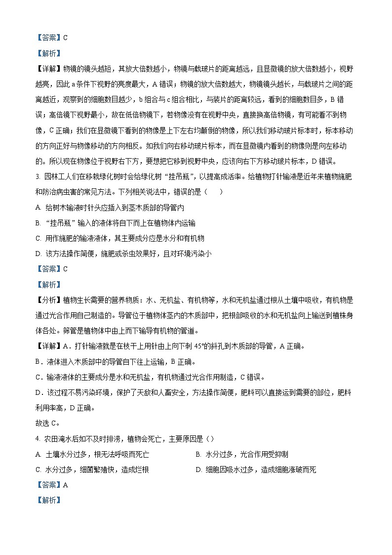 2024年山东省淄博市高青县中考一模生物试题(原卷版+解析版)02