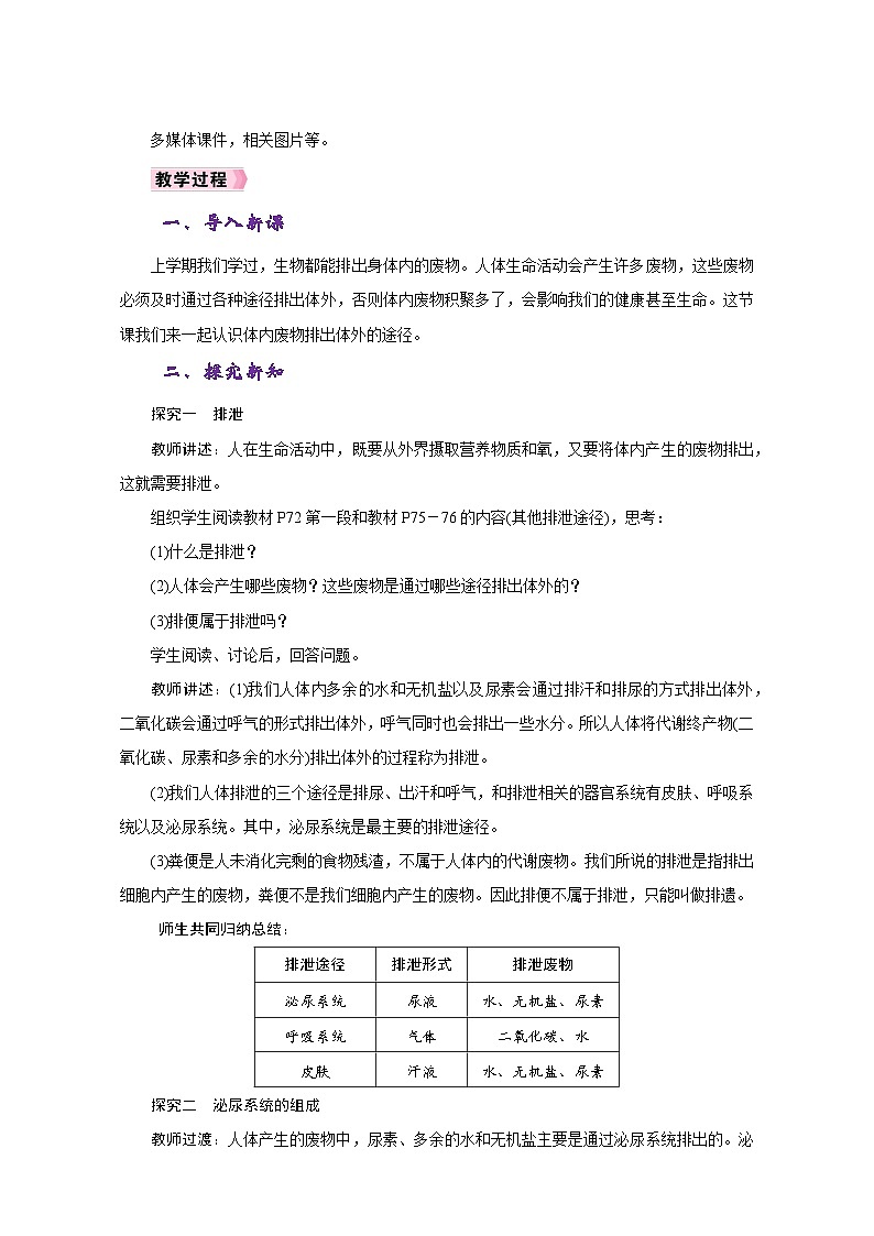 人教版七年级生物下册第五单元《人体内废物的排出》教学设计02