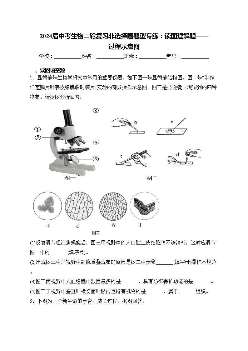 2024届中考生物二轮复习非选择题题型专练:读图理解题——过程示意图(含答案)第1页