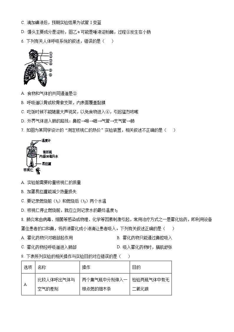 山东省济南市历城区2023-2024学年七年级下学期期中生物试题(原卷版+解析版)02