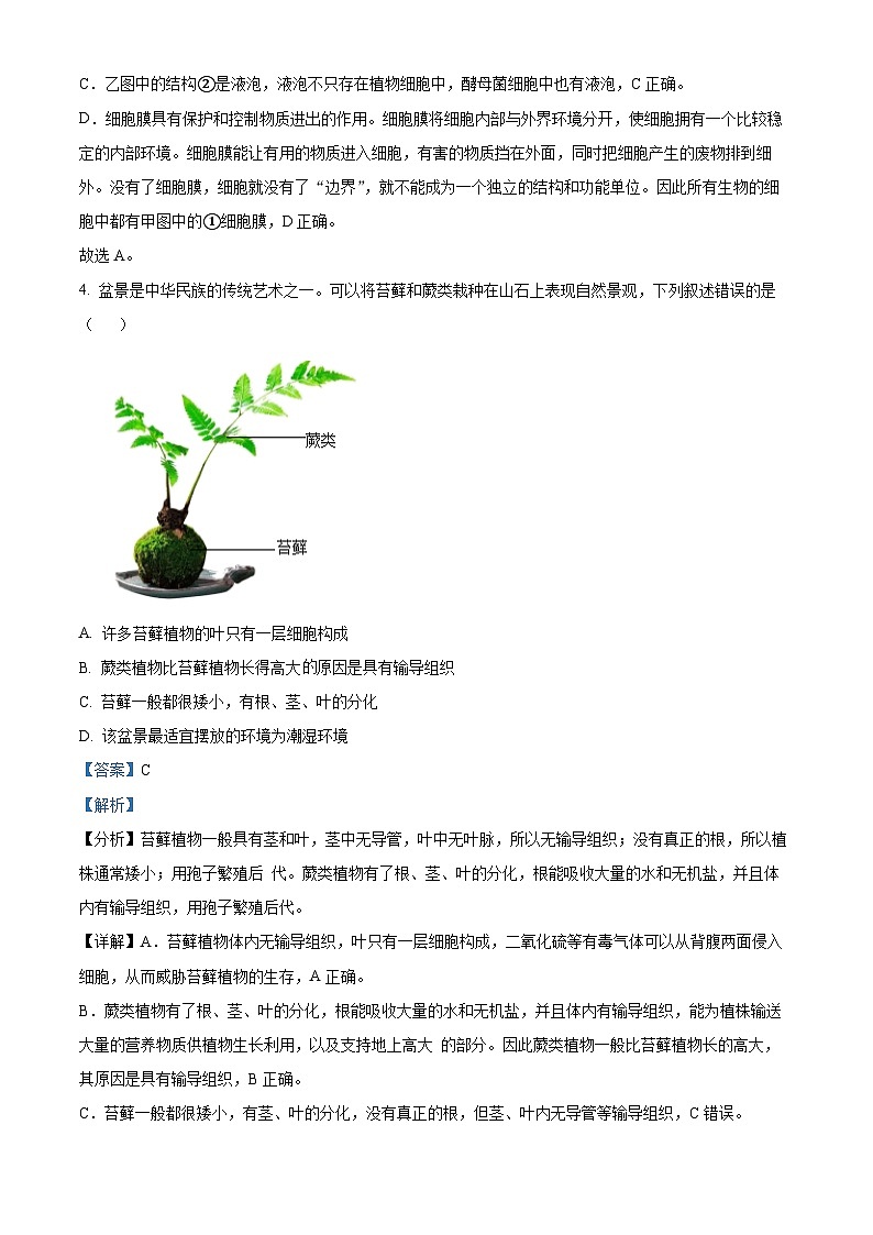 2024年山东省德州市夏津县中考一模生物试题(原卷版+解析版)03