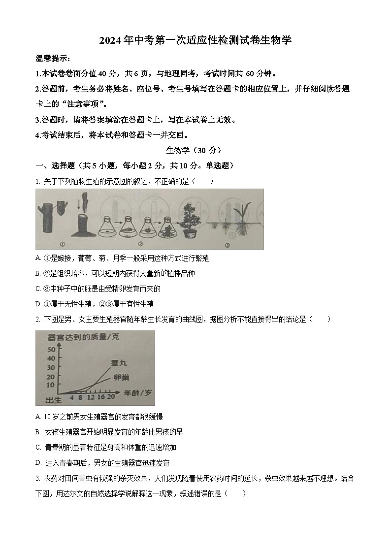 2024年內(nèi)蒙古赤峰市八年級中考一模生物試題(原卷版)第1頁
