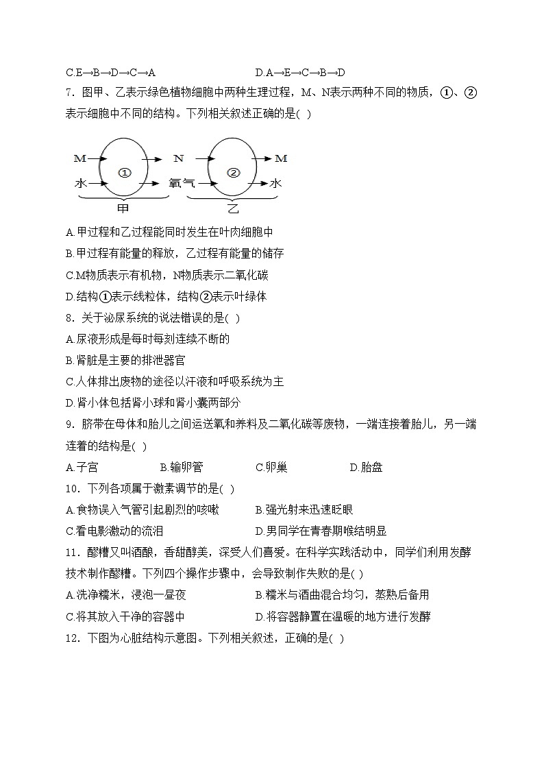 甘肃省陇南市武都区2024年中考一模生物试卷(含答案)02