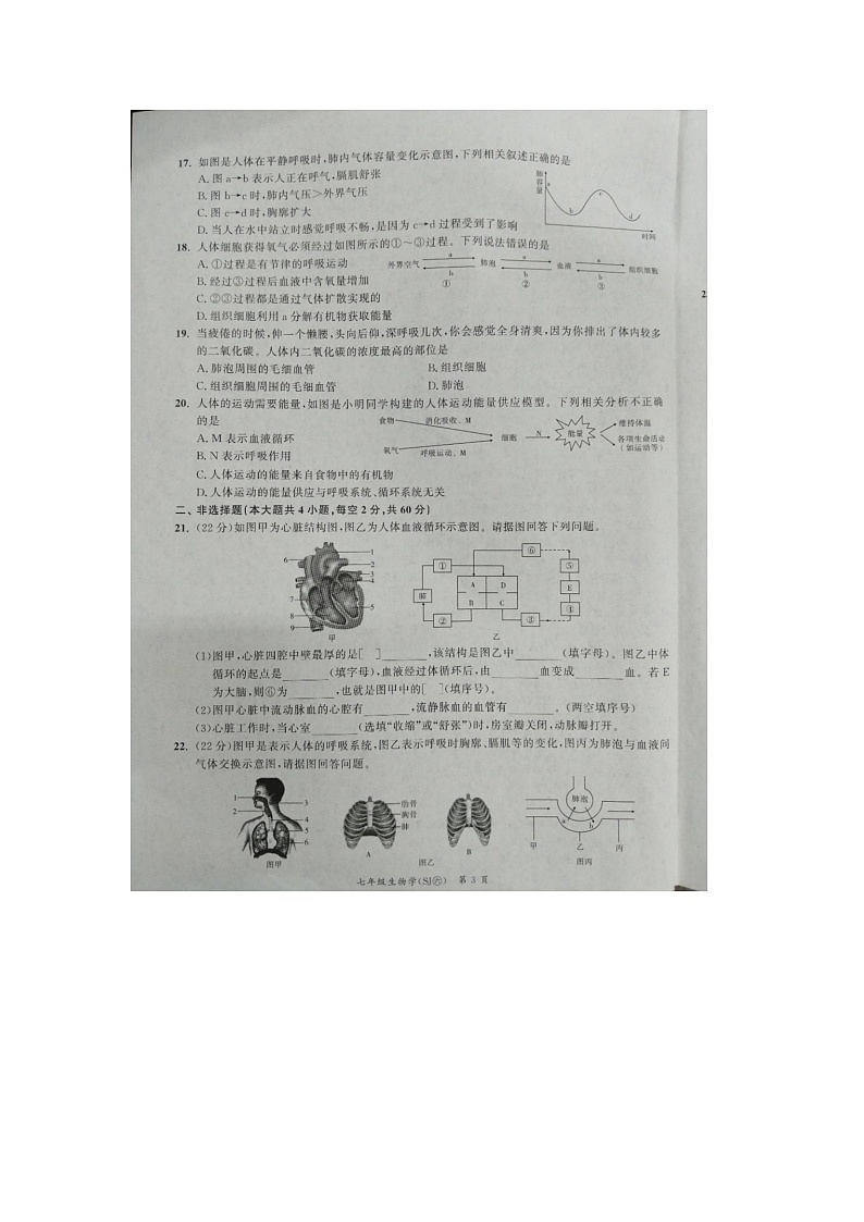 安徽省滁州市田家炳学校2023-2024学年七年级下学期期中生物试卷第3页