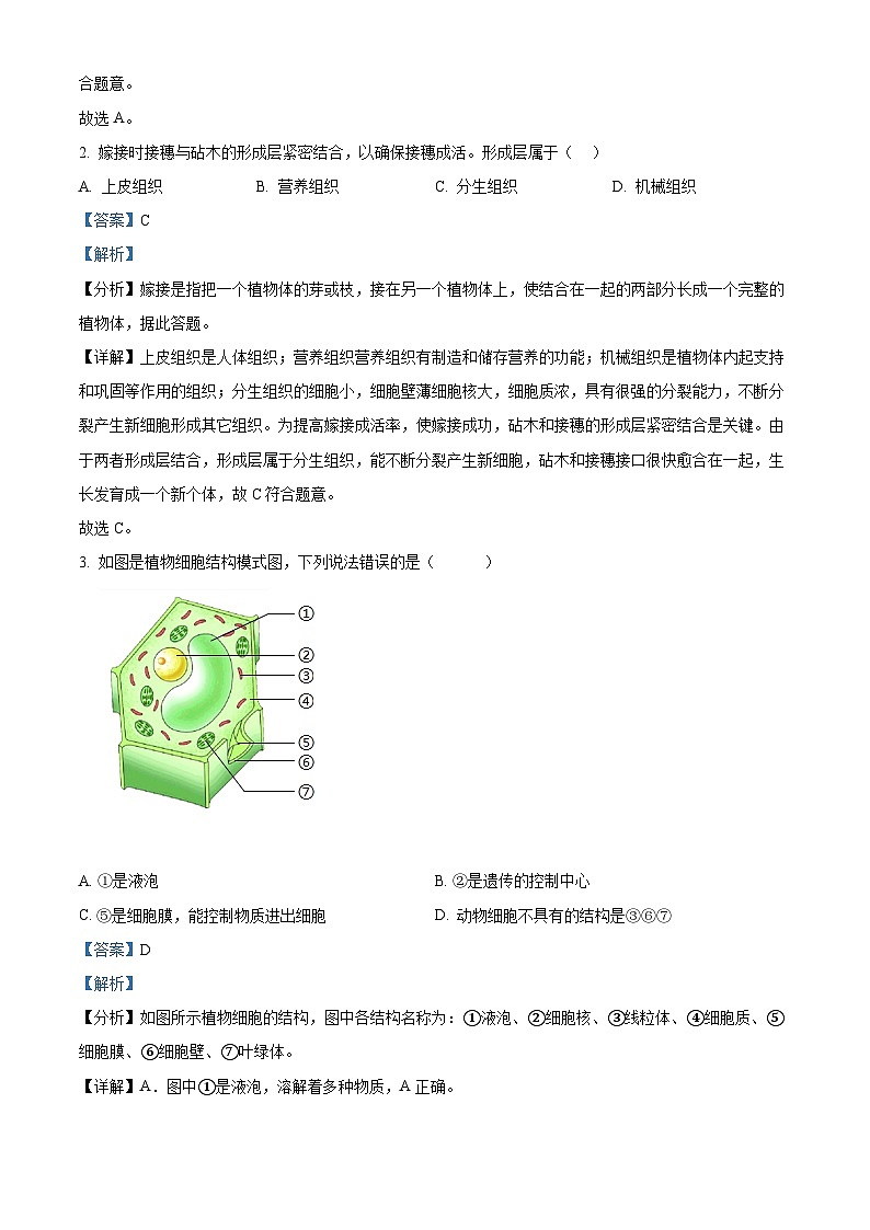 2024年四川省岳池县八年级中考二模生物试题(原卷版+解析版)02
