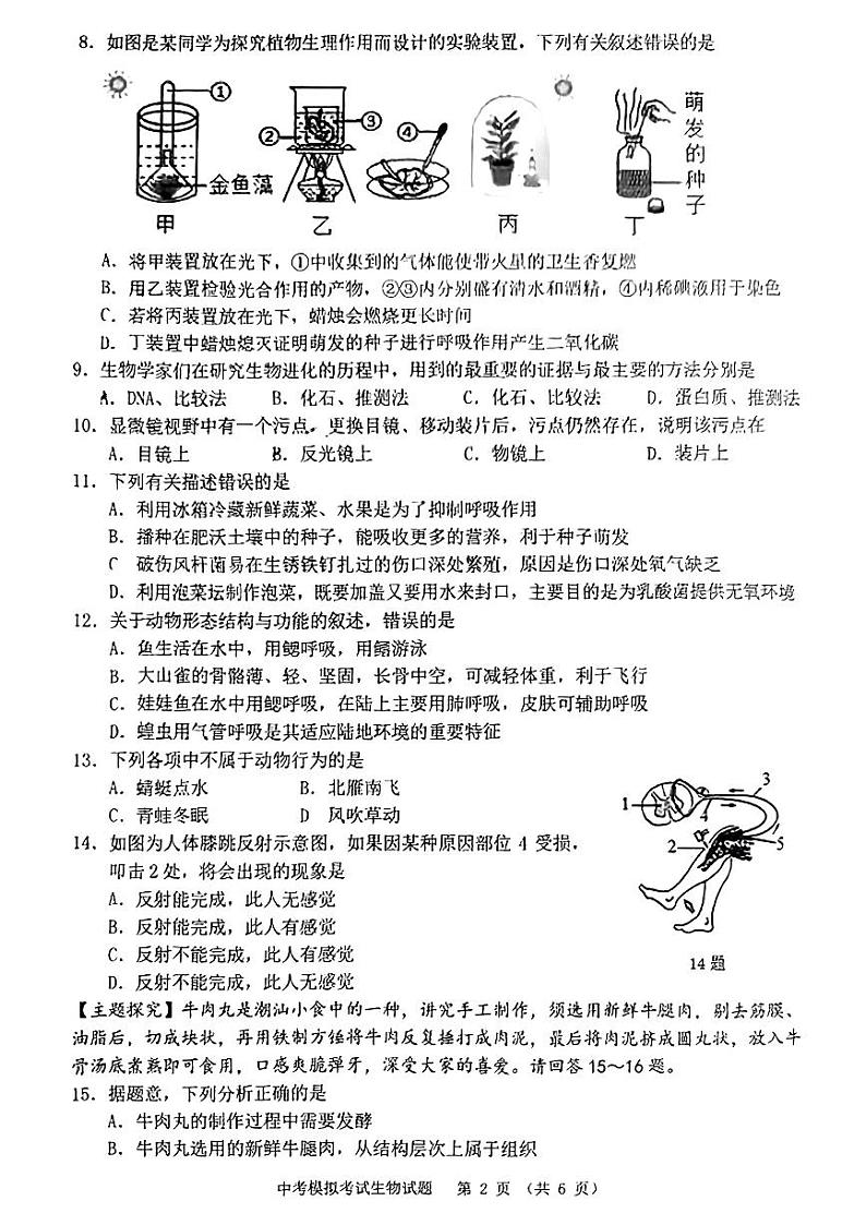 2024年广东省普宁市中考一模考试生物试题02