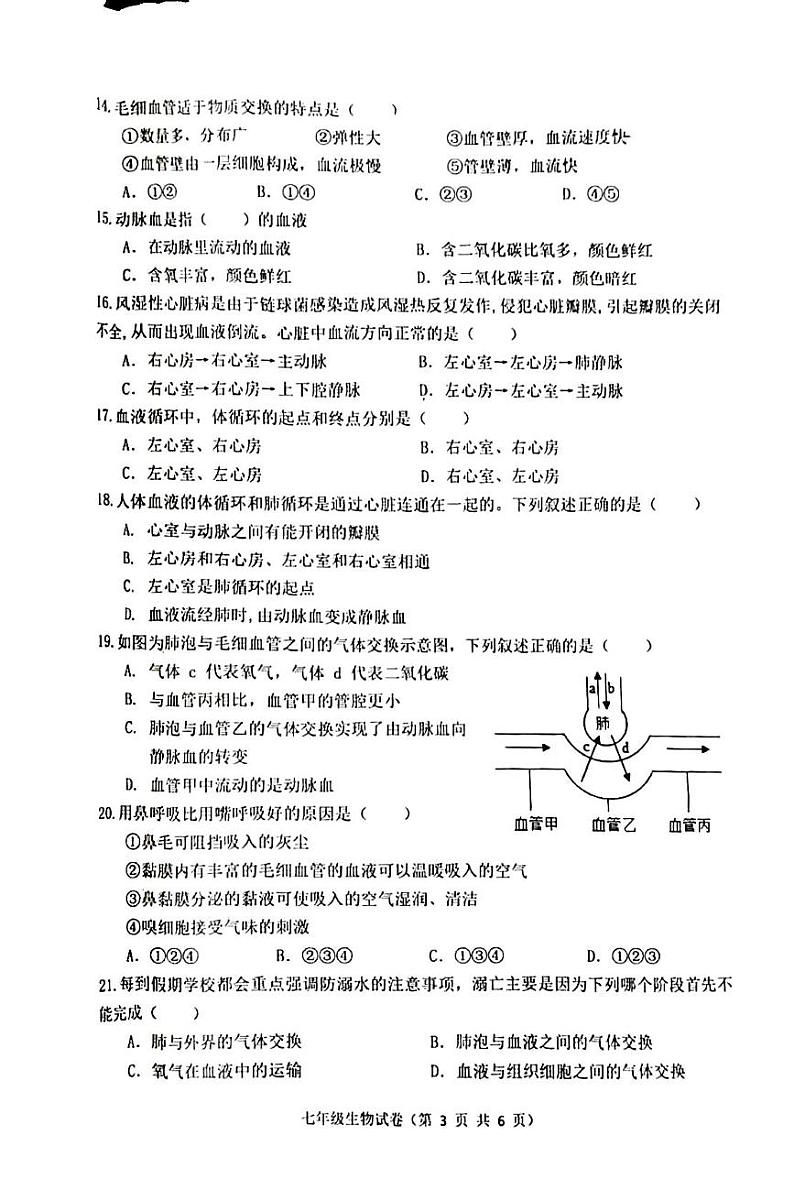 河北省唐山市丰润区2023-2024学年七年级下学期5月期中生物试题03