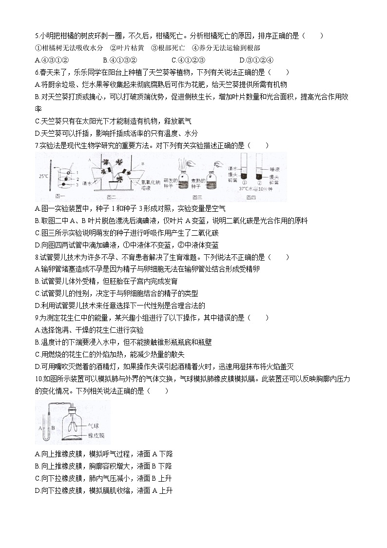 2024年湖南省娄底市双峰县中考模拟预测生物试题02