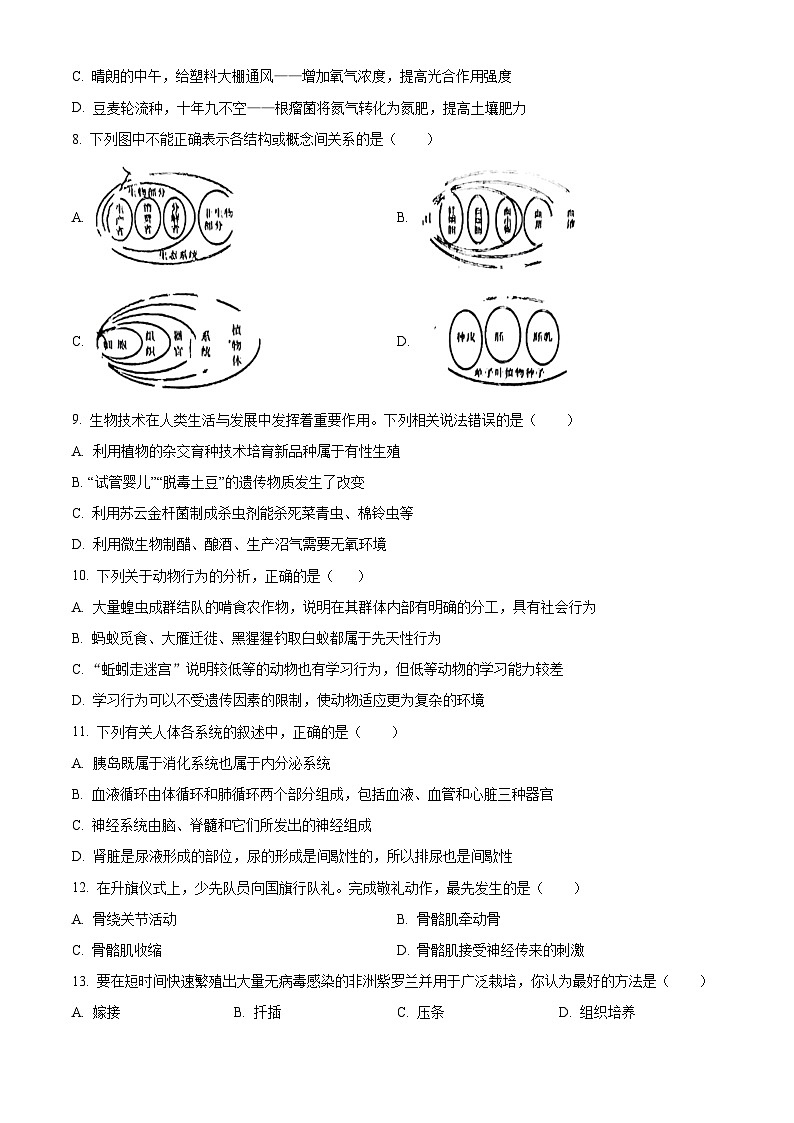 山东省日照市北京路中学2023-2024学年八年级下学期期中生物试题(原卷版)第3页