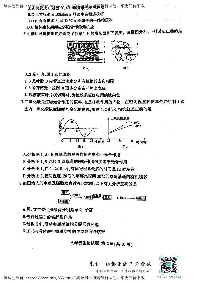 2024年山东省临沂市费县八年级初中学业水平模拟考试(一模)生物试题第2页