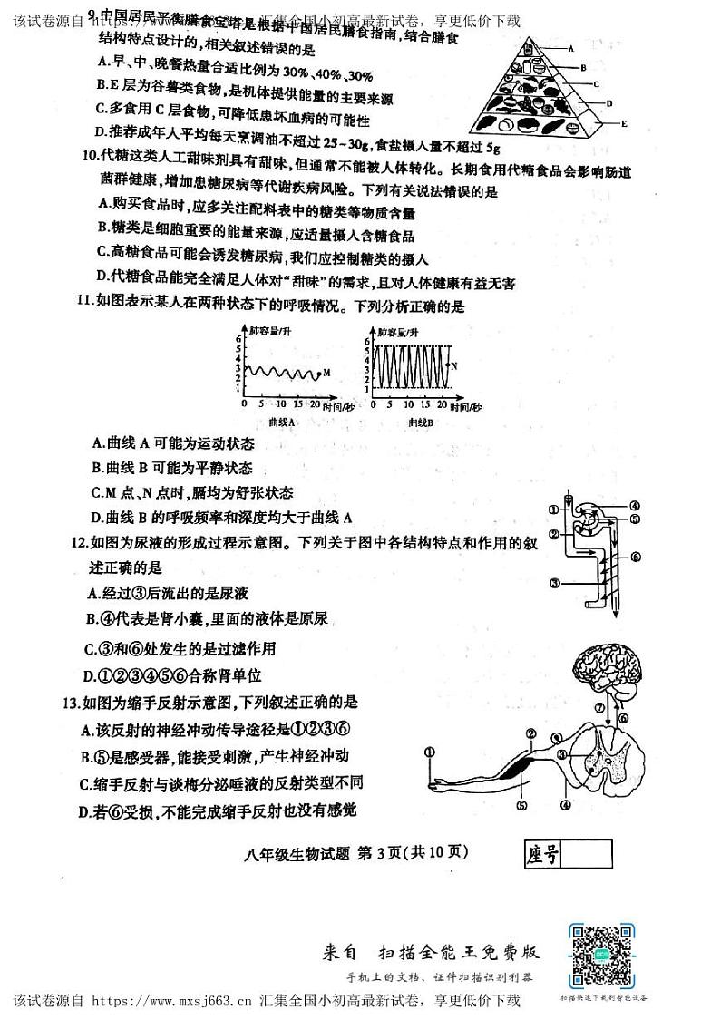 2024年山东省临沂市费县八年级初中学业水平模拟考试(一模)生物试题第3页