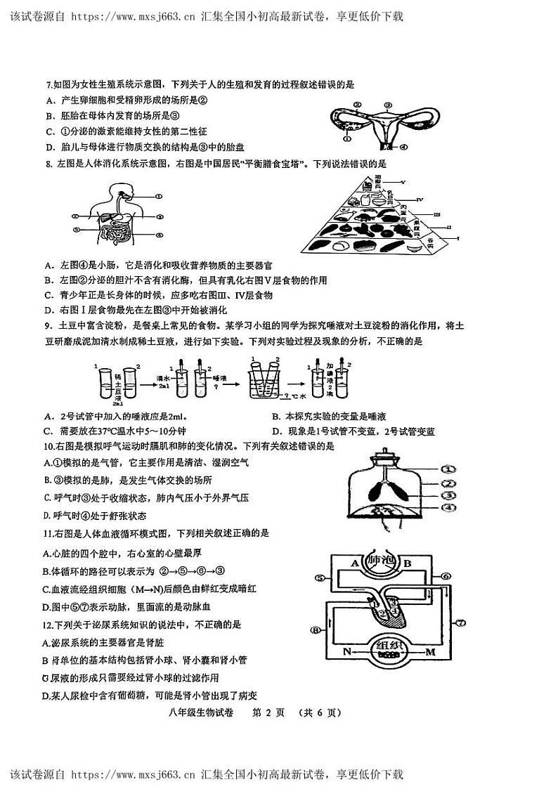 吉林省长春市农安县2023-2024学年八年级下学期4月期中生物试题第2页