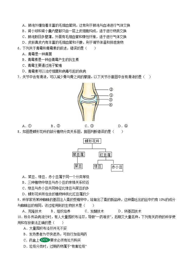 2024年中考考前最后一套押题卷:生物(安徽卷)(考试版A4)第2页