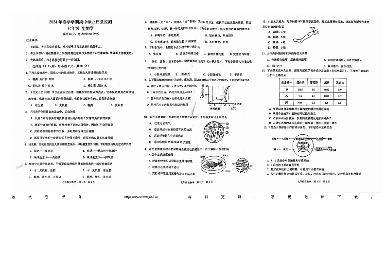 175,广西壮族自治区钦州市浦北县2023-2024学年七年级下学期4月期中考试生物试题第1页