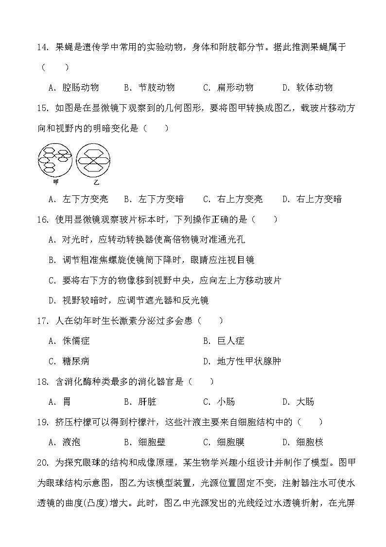 2024年云南省初中学业水平考试生物学仿真模拟卷(一)第3页