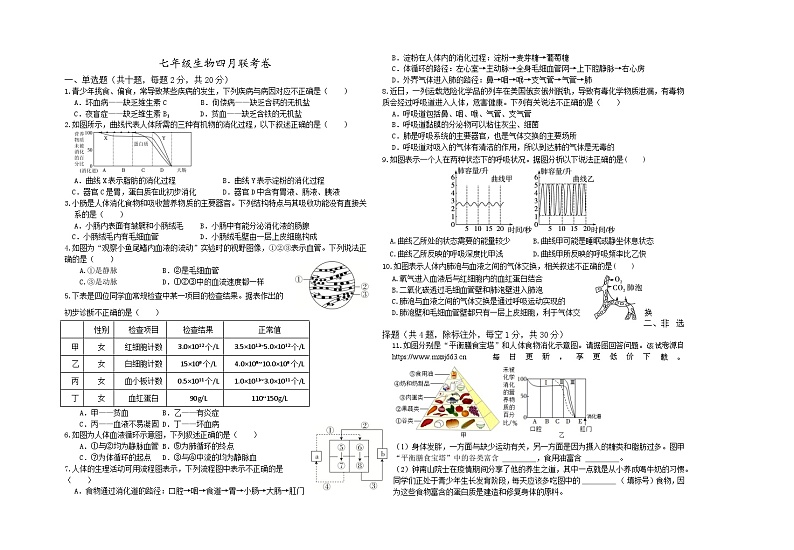 139,湖北省省直辖县级行政单位潜江市初中联考协作体2023-2024学年七年级下学期4月月考生物试题01