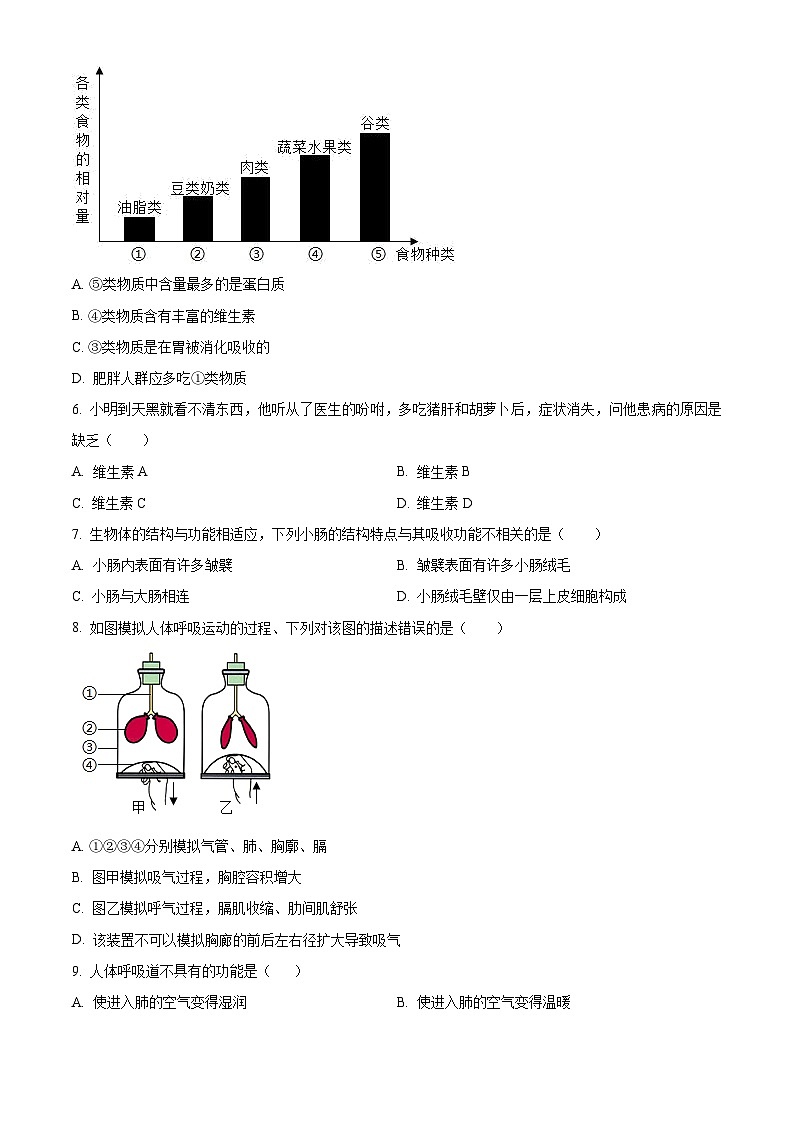 吉林省吉林市2023-2024學年七年級下學期期中生物試題（原卷版）第2頁