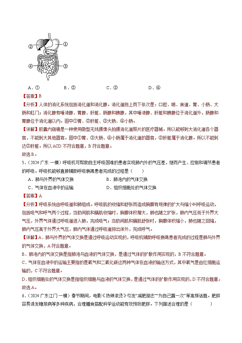 2024年广东省中考生物一模试题分类汇编-专题05 生物圈中的人(解析版)第3页